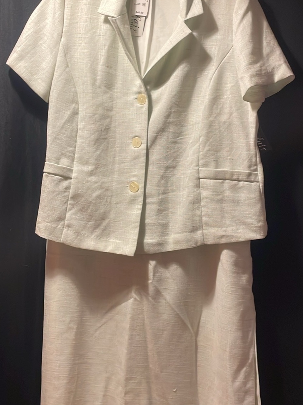 Sears Women's Short Sleeve Blazer & Long Skirt ivory/mint green